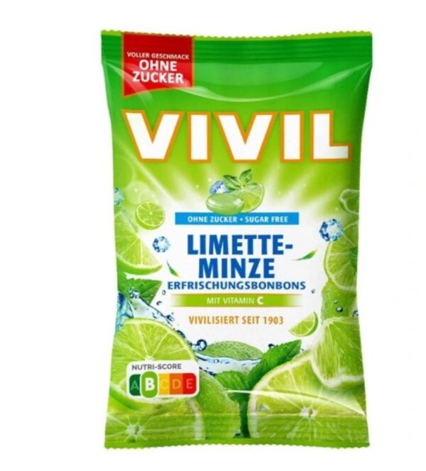Vivil Cukierki Limonka Mięta Limette Minze Bez Cukru 120 g