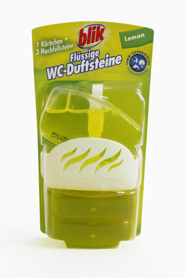 Blik WC-Duftsteine Lemon 165 ml – świeżość i czystość w toalecie o zapachu cytrynowym. Zestaw 3 wkładów + uchwyt.