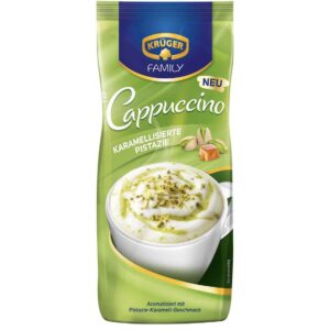 Krüger Family Cappuccino Pistazie Karamell – napój kawowy w proszku o smaku pistacji i karmelu, 500 g (08.2027r)