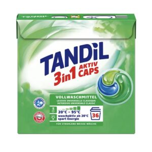 TANDIL 3in1 Aktiv Caps – kapsułki do prania, 36 szt. (968,4 g)
uniwersalny środek piorący do białych tkanin