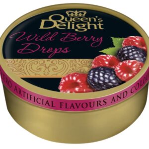 Queen’s Delight Wild Berry Drops – landrynki o smaku owoców leśnych w metalowej puszce, 200 g (19.01.2029r)