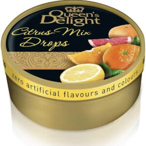 Queen’s Delight Citrus Mix Drops – landrynki owocowe w metalowej puszce, 200 g(03.12.2027r)